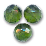 Fire Polished faceted round beads 14mm Olivine x4