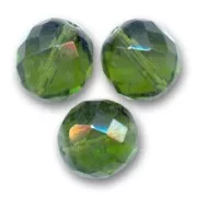 Fire Polished faceted round beads 14mm Olivine x4