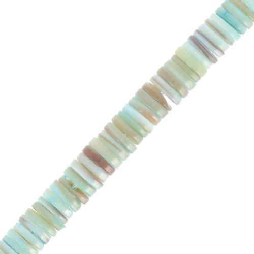 6.5x1.7mm Heishi dyed mother-of-pearl roundels - Turquoise x38cm