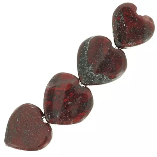 4mm gemstone heart beads - Poppy Jasper x4