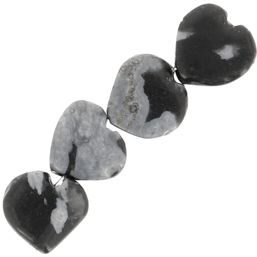 4mm gemstone heart beads - Speckled Obsidian x4