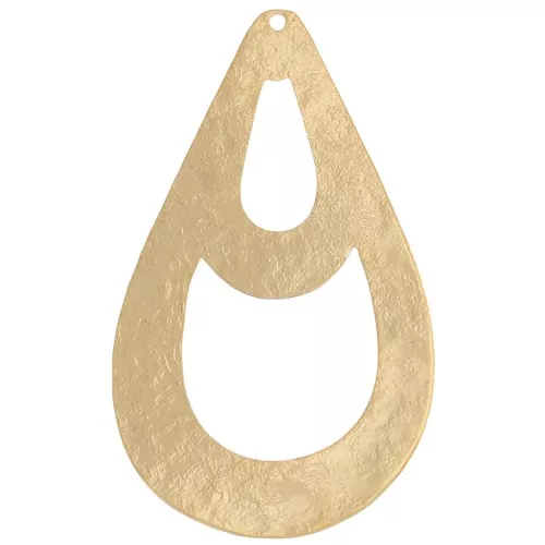 40x25mm hammered hollow drop Pendant - Fine gold plated x1