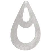 40x25mm hammered hollow drop Pendant - Fine Silver plating x1