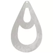 40x25mm hammered hollow drop Pendant - Fine Silver plating x1