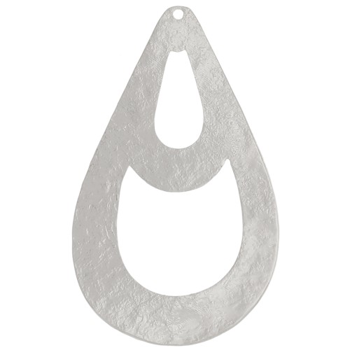 40x25mm hammered hollow drop Pendant - Fine Silver plating x1
