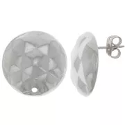 19mm Round hammered effect EarStuds - Rhodium x2