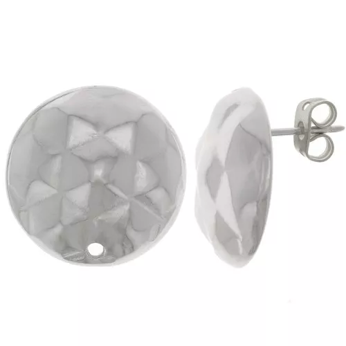 19mm Round hammered effect EarStuds - Rhodium x2
