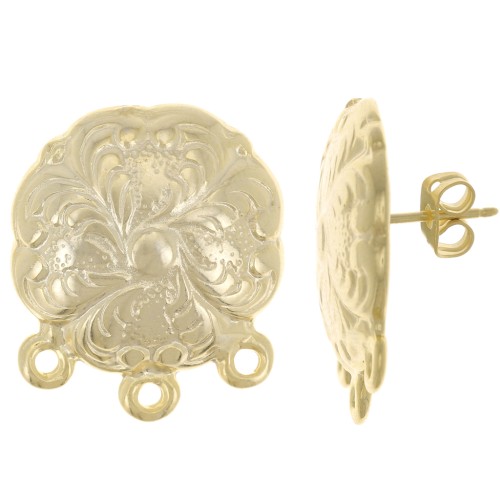 21mm Clover earstuds with 3 closed rings - Fine Gold plated x2