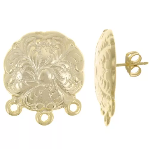 21mm Clover earstuds with 3 closed rings - Fine Gold plated x2