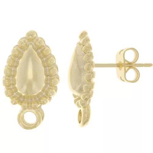 18x10mm textured drop earStuds with closed ring - Fine Gold plated x2