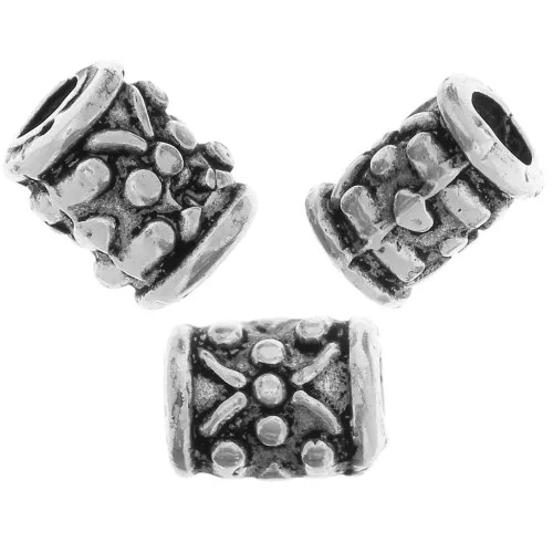7x5mm worked Tube beads - Antique silver tone x5