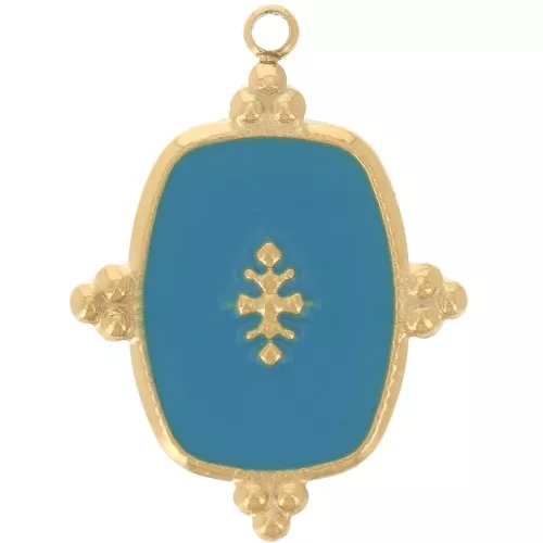 23x17mm 316L Stainless Steel Rectangle Pendant with Resin - Gold - Turquoise x1