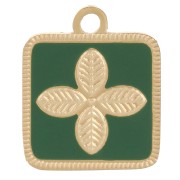 14x11mm Stainless steel 316L Square flower charm epoxy resin - Gold - Fir green x1|raw }}