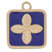 14x11mm Stainless steel 316L Square flower charm epoxy resin - Gold - Dark Blue x1|raw }}
