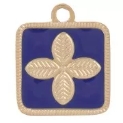 14x11mm Stainless steel 316L Square flower charm epoxy resin - Gold - Dark Blue x1
