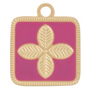 14x11mm Stainless steel 316L Square flower charm epoxy resin - Gold - Fuchsia x1|raw }}