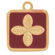 Square charm flower motif 13.5x11mm epoxy resin 304 stainless steel gold - Bordeaux