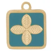 14x11mm Stainless steel 316L Square flower charm epoxy resin - Gold - Turquoise x1