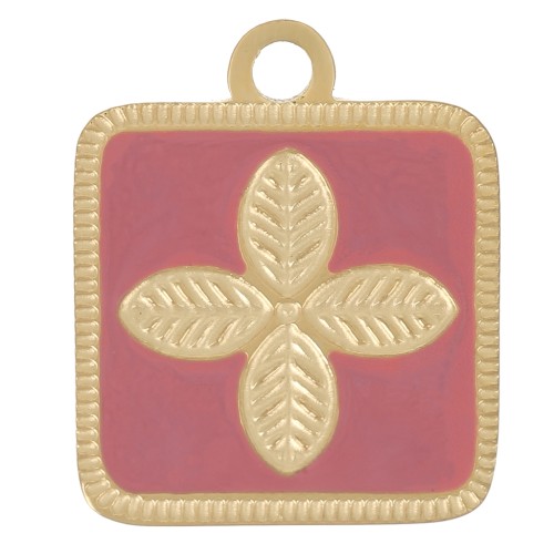 14x11mm Stainless steel 316L flower charm epoxy resin - Gold - Antique Pink x1