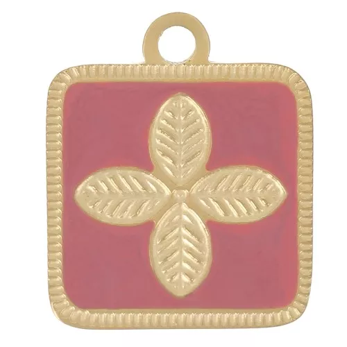 14x11mm Stainless steel 316L flower charm epoxy resin - Gold - Antique Pink x1