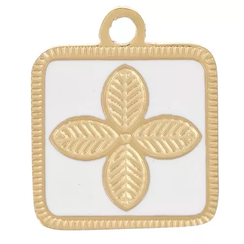 14x11mm Stainless steel 316L flower charm epoxy resin - Gold - White x1