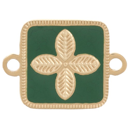 16x11mm Stainless steel 316L spacer - flower - epoxy resin Gold - Green x1