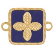 16x11mm Stainless steel 316L spacer - flower - epoxy resin Gold - Dark Blue x1|raw }}