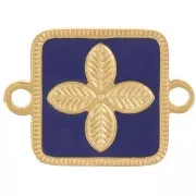 16x11mm Stainless steel 316L spacer - flower - epoxy resin Gold - Dark Blue x1