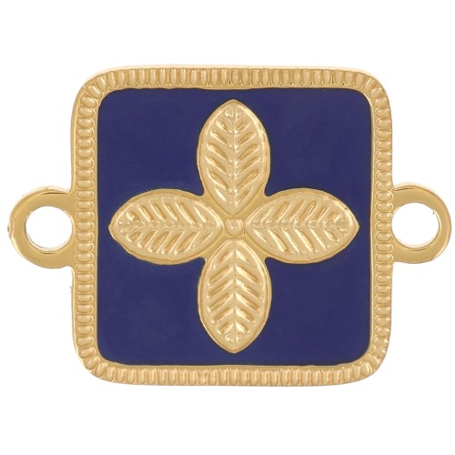 16x11mm Stainless steel 316L spacer - flower - epoxy resin Gold - Dark Blue x1