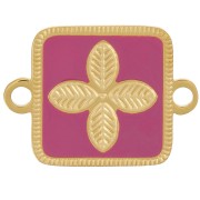 16x11mm Stainless steel 316L spacer - flower - epoxy resin Gold - Fuchsia x1|raw }}