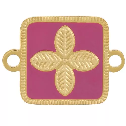 16x11mm Stainless steel 316L spacer - flower - epoxy resin Gold - Fuchsia x1