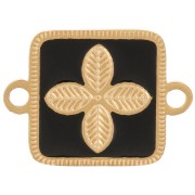 16x11mm Stainless steel 316L spacer - flower - epoxy resin Gold - Black x1