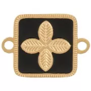 16x11mm Stainless steel 316L spacer - flower - epoxy resin Gold - Black x1