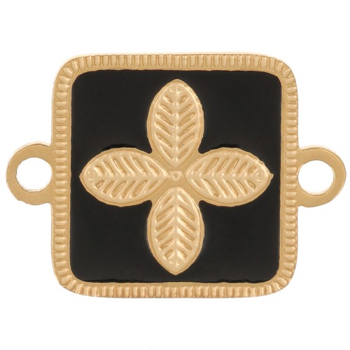 16x11mm Stainless steel 316L spacer - flower - epoxy resin Gold - Black x1