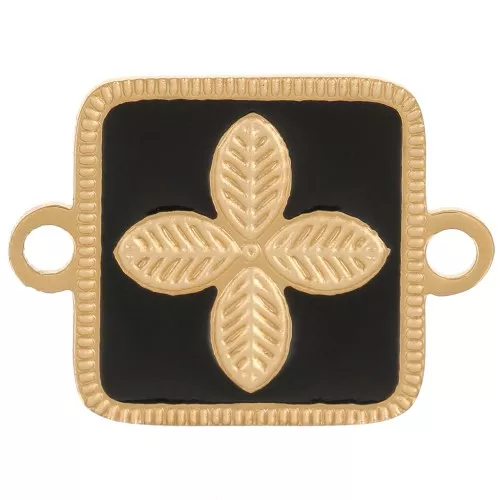 16x11mm Stainless steel 316L spacer - flower - epoxy resin Gold - Black x1