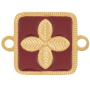 16x11mm Stainless steel 316L spacer - flower - epoxy resin Gold - burgundy x1|raw }}