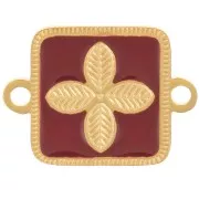 16x11mm Stainless steel 316L spacer - flower - epoxy resin Gold - burgundy x1