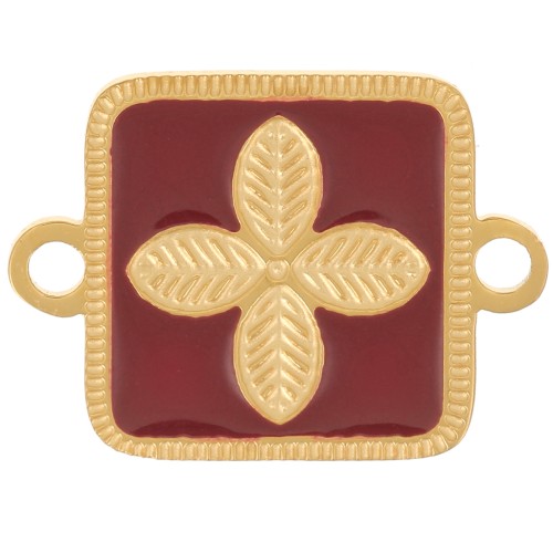 16x11mm Stainless steel 316L spacer - flower - epoxy resin Gold - burgundy x1