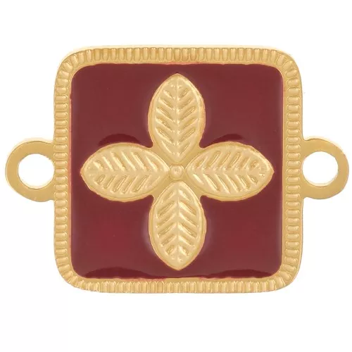 16x11mm Stainless steel 316L spacer - flower - epoxy resin Gold - burgundy x1