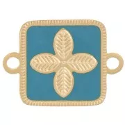 16x11mm Stainless steel 316L spacer - flower - epoxy resin Gold - Turquoise x1