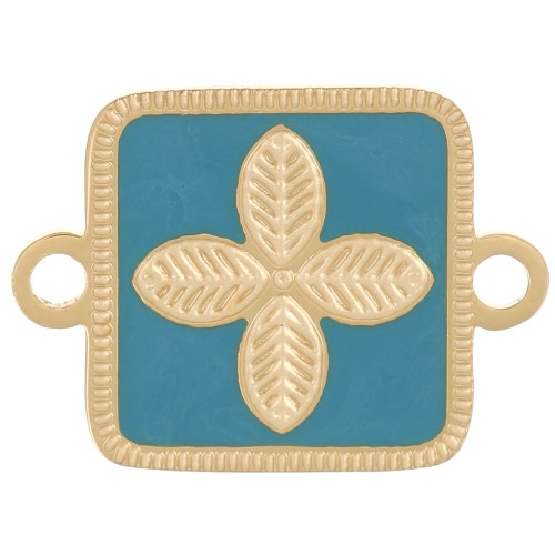 16x11mm Stainless steel 316L spacer - flower - epoxy resin Gold - Turquoise x1