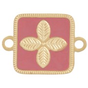 16x11mm Stainless steel 316L Square spacer - flower - epoxy resin Gold - Pink x1|raw }}