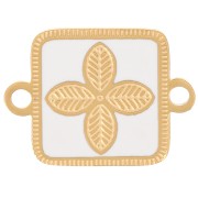 16x11mm Stainless steel 316L Square spacer - flower - epoxy resin Gold - White x1