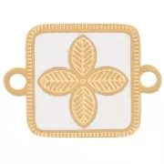 16x11mm Stainless steel 316L Square spacer - flower - epoxy resin Gold - White x1