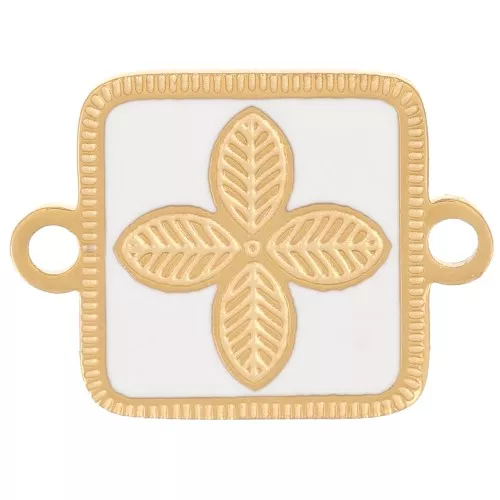 16x11mm Stainless steel 316L Square spacer - flower - epoxy resin Gold - White x1