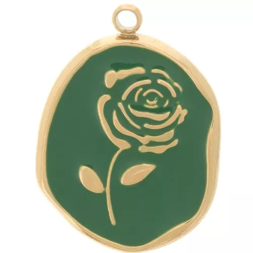 20x14.5mm Stainless steel 316L Irregular pendant - Rose - Gold - Green x1