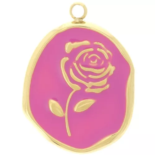 20x14.5mm Stainless steel 316L Irregular pendant - Rose - Gold - Fuchsia x1
