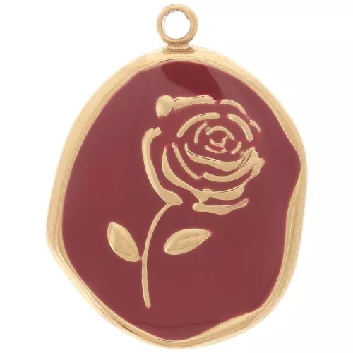 20x14.5mm Stainless steel 316L Irregular pendant - Rose - Gold - burgundy x1