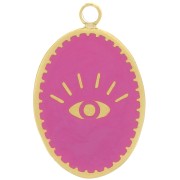 17x11mm Stainless Steel 316L Eye Oval Charm - Gold Tone - Fuchsia x1