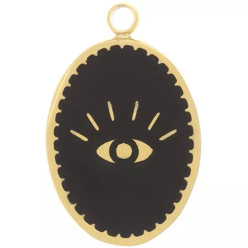17x11mm Stainless Steel 316L Eye Oval Charm - Gold Tone - Blackx1